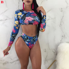 Load image into Gallery viewer, Sexy Women Long Sleeve Floral Crop Bikini Set