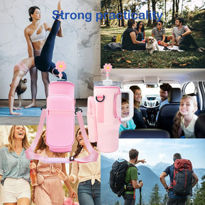 Water Bottle Carrier Bag with XL Zipper Bag Compatible with Stanley 40oz Tumbler with Handle,Gradient color Water Bottle Holder