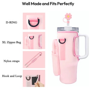 Water Bottle Carrier Bag with XL Zipper Bag Compatible with Stanley 40oz Tumbler with Handle,Gradient color Water Bottle Holder