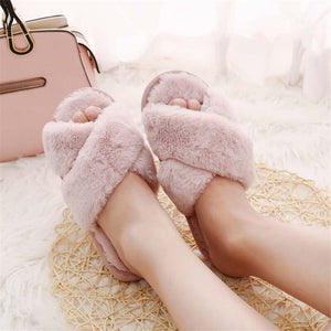 Women Home Slippers with Faux Fur