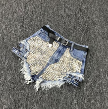 Load image into Gallery viewer, Rivet denim summer women high waist loose tassel jean shorts