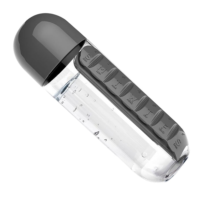 600Ml Water Bottle with Pillbox For Medicine , 7 Days Drug Organizer Drinking Container