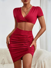 Load image into Gallery viewer, Twisted Deep V Cropped Top and Ruched Skirt Set