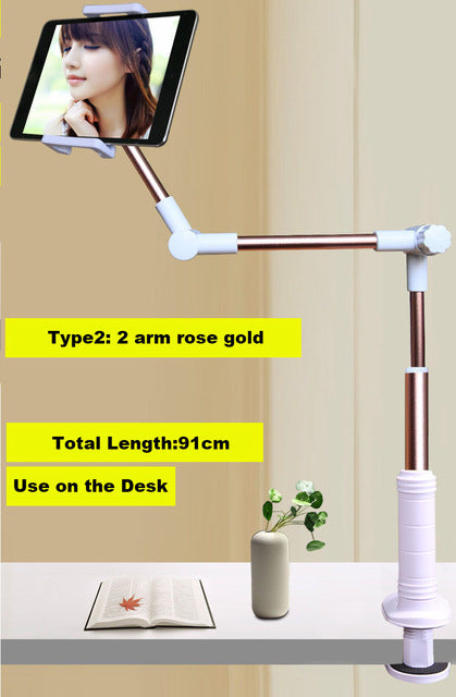 Long Arm Device Holder Stand w/ 360 Rotation For IPhones, IPads & more!