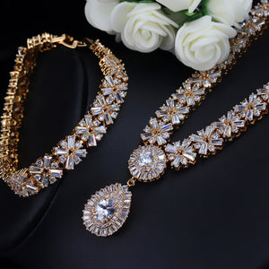 Exclusive Dubai Gold Plated Luxury Necklace, Earring, & Bracelet Jewelry Set