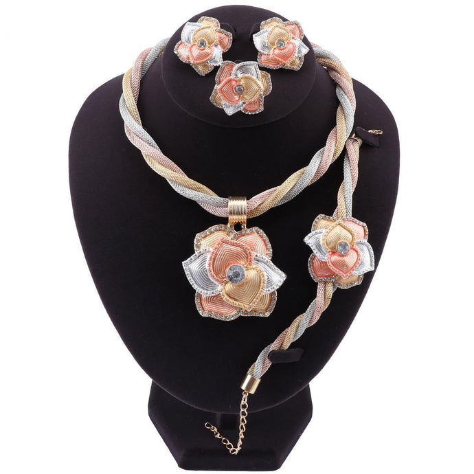 Classic Crystal Flower Pendant Jewelry Sets for Women