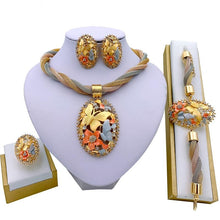 Load image into Gallery viewer, African Gold Pendant Necklace, Earrings, Bracelet, Ring, Bridal Jewelry Set for Wedding