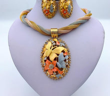 Load image into Gallery viewer, African Gold Pendant Necklace, Earrings, Bracelet, Ring, Bridal Jewelry Set for Wedding