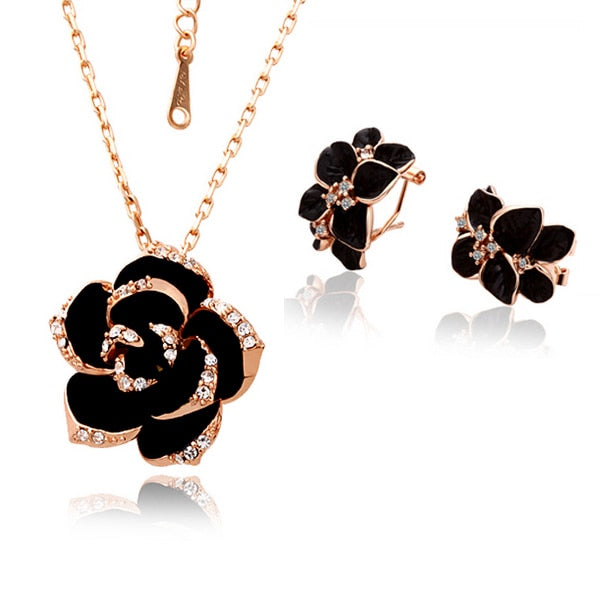 Fashion Rose Flower Enamel Jewelry Set