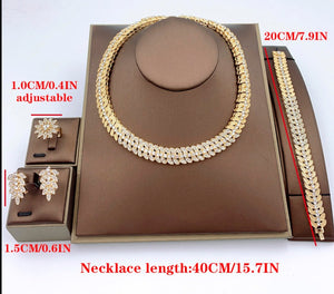 Fashion Bridal Necklace Jewelry Sets Bracelet Crystal Earrings Dubai Gold Jewelry for Women Wedding Ring Jewelry Set