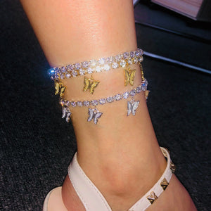 Gold Butterfly Rhinestone Crystal Anklets