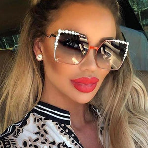 Women Square Luxury Sunglasses W/ Pearl Frame