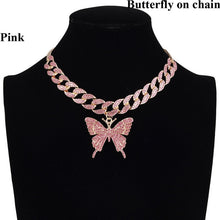 Load image into Gallery viewer, Iced Butterfly Necklace Set w/ Cuban Link Chain, Choker Necklace