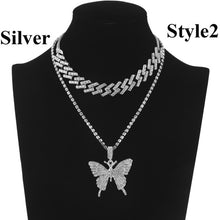 Load image into Gallery viewer, Iced Butterfly Necklace Set w/ Cuban Link Chain, Choker Necklace
