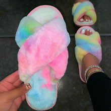 Load image into Gallery viewer, Tie-dye Colored Fluffy Plush Slippers