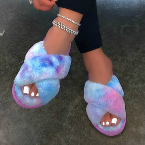 Tie-dye Colored Fluffy Plush Slippers