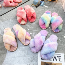 Load image into Gallery viewer, Tie-dye Colored Fluffy Plush Slippers