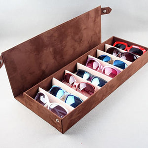 High Quality Suede, Glasses Storage Case With 8 Slot Grid