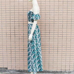 Floral Print Off Shoulder Crop Tops & High Slit Maxi Skirts