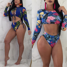Load image into Gallery viewer, Sexy Women Long Sleeve Floral Crop Bikini Set
