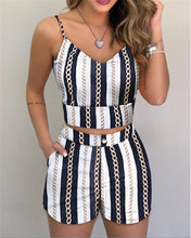 Load image into Gallery viewer, Summer Women Fashion 2-piece Outfit Set Sleeveless Print Top and Shorts Set for Ladies