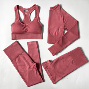 2/3/4PCS Seamless Women Yoga Set Workout Sportswear Gym Clothes Fitness Long Sleeve Crop Top High Waist Leggings Sports Suit