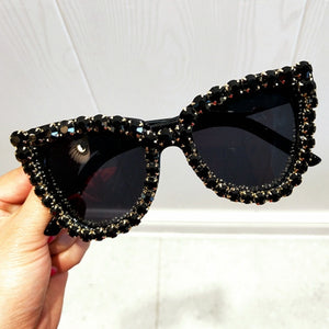 Black Crystal Sunglasses Women Cat-Eye Style
