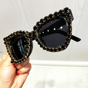 Black Crystal Sunglasses Women Cat-Eye Style