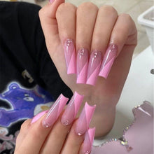 Load image into Gallery viewer, 24pcs blue white Wavy lines Detachable Long Ballerina False Nails With Design Wearable, Fake Nails Full Cover Nail Tips