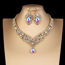 Load image into Gallery viewer, Fashion Crystal AB Necklace Earrings Set with Rhinestone For Bridal Events, Wedding Parties!