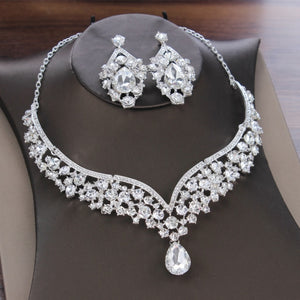 Fashion Crystal AB Necklace Earrings Set with Rhinestone For Bridal Events, Wedding Parties!
