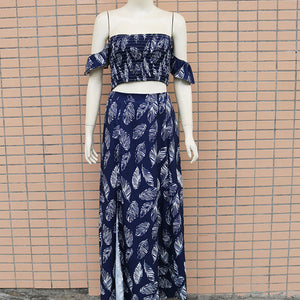 Floral Print Off Shoulder Crop Tops & High Slit Maxi Skirts