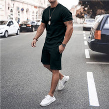 Load image into Gallery viewer, Mens 2 Piece Set Summer Solid Sport Hawaiian Suit Short Sleeve T Shirt and Shorts Casual Fashion Man Clothing