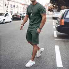 Load image into Gallery viewer, Mens 2 Piece Set Summer Solid Sport Hawaiian Suit Short Sleeve T Shirt and Shorts Casual Fashion Man Clothing