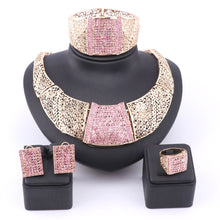 Load image into Gallery viewer, Pink Austrian Crystal Rhinestone Women Wedding Necklace, Bangle, &amp; Earring Ring Jewelry Set